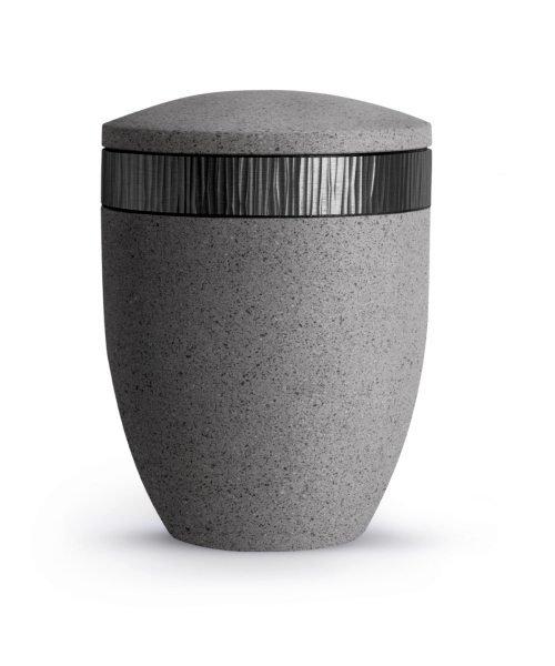 Edition Rocka, Muschelkalkbeschichtung betongrau, Dekor schwarzes Wellenrelief, biol. abbaub.