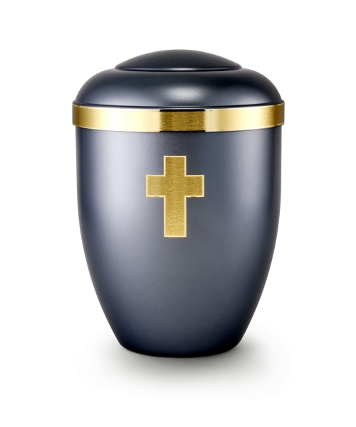 Edition Croix, perlmutt stahlgrau, Goldband und Kreuz gebürstet, biol. abbaub.