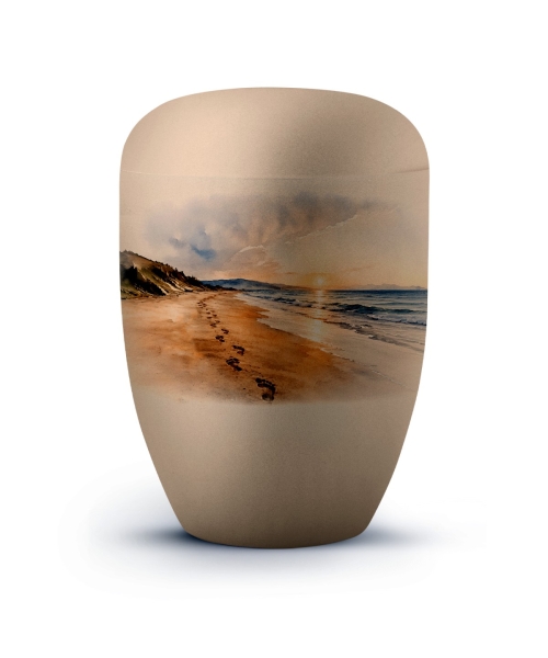 Samton creme, mit Aufdruck Spuren im Sand mit Text, biol. Abbaub.