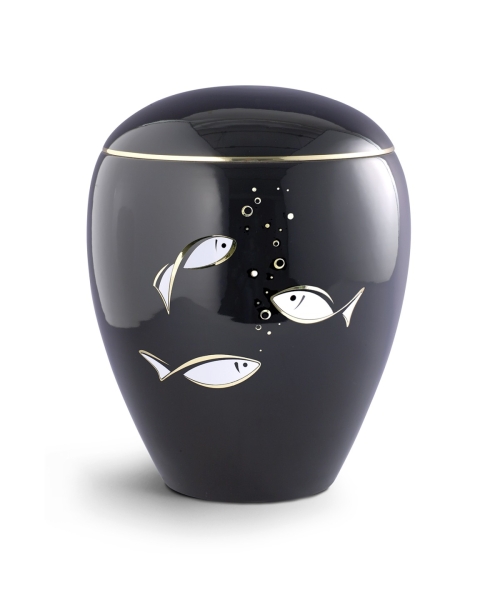 Edition Emilia Ceramica, tiefschwarz glänzend, Fische, Keramik
