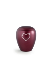 Keramik, perlmutt weinrot, Herz aus Kristallen, 0,5 ltr.