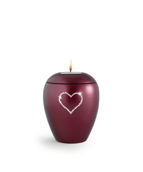 Keramik, perlmutt weinrot 0,5 ltr. Herz aus Kristallen Erinnerungslicht