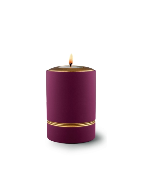Edition Minion, Samtton burgund  - Gedenklicht, Handbemaltes Dekor altgold, Keramik
