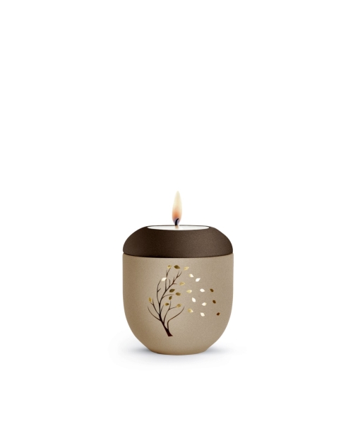 Gedenklicht, Edition la vida, champagner, Baum "verweht", gold/ siena