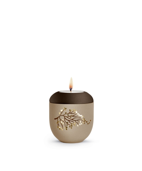 Gedenklicht, Edition la vida, champagner, Blatt, gold/siena