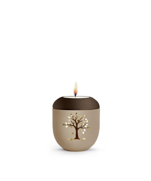 Gedenklicht, Edition la vida, champagner, Baum "Herbst", gold/ siena