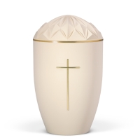 Naturstoffurne, Sandbeige, Goldband, Stripdome Kreuz...