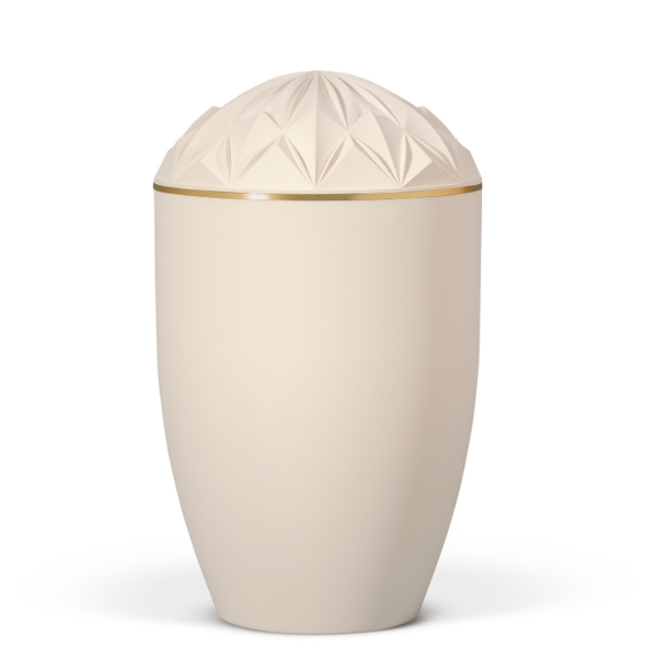 Naturstoffurne, Sandbeige, Goldband, Diamant