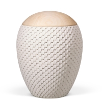 Naturstoffurne, Sandbeige, bauchig, Schuppenstruktur,...