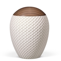 Naturstoffurne, Sandbeige, bauchig, Schuppenstruktur,...