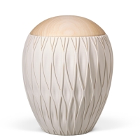 Naturstoffurne, Sandbeige, bauchig, fließ. Rillen,...