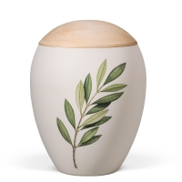 Naturstoffurne, Sandbeige, bauchig glatt, Motiv bedruckt:...