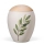Naturstoffurne, Sandbeige, bauchig glatt, Motiv bedruckt: Olivenzweig, Holzdeckel Linde