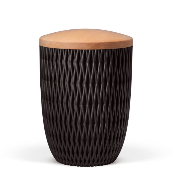 Naturstoffurne, Anthrazit Velours, Holzdeckel Linde, Carrea