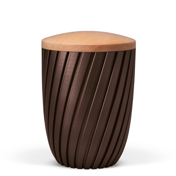 Naturstoffurne, Kastanienbraun-Matt, Holzdeckel Linde, Curwave