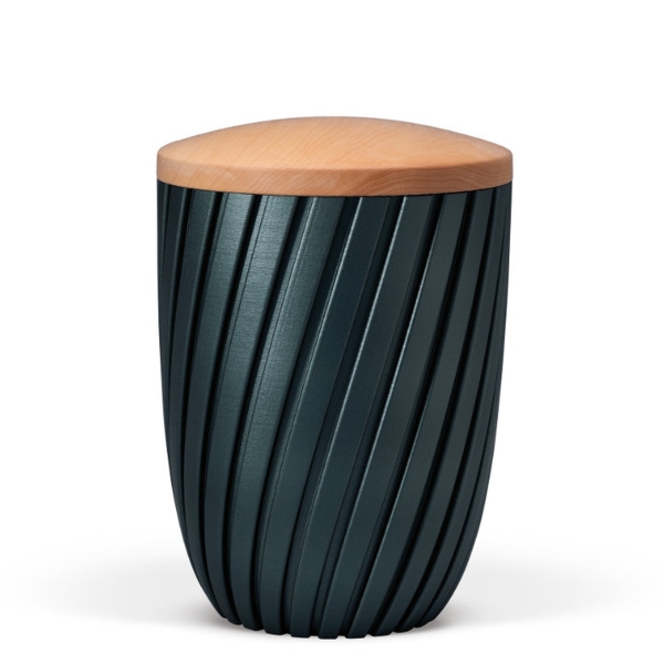 Naturstoffurne, Petrol, Holzdeckel Linde, Curwave