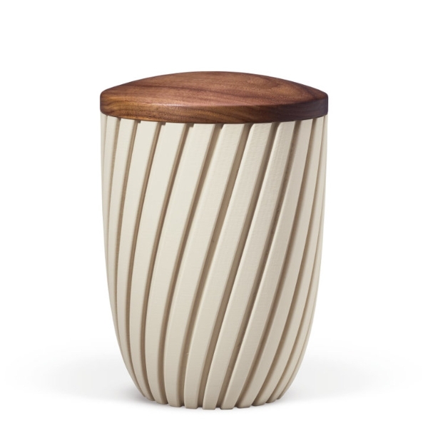 Naturstoffurne, Sandbeige, Holzdeckel Nussbaum, Curwave