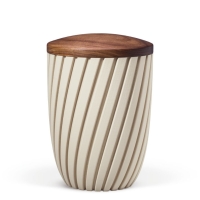 Naturstoffurne, Sandbeige, Holzdeckel Nussbaum, Curwave