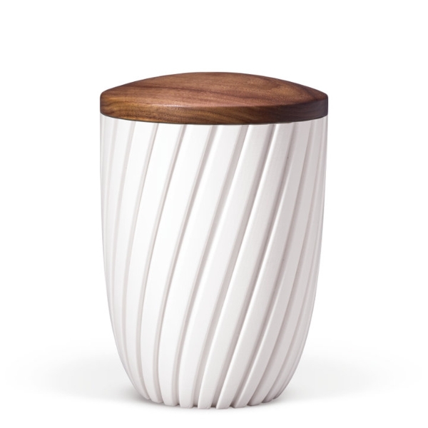 Naturstoffurne, Weiß Matt, Holzdeckel Nussbaum, Curwave