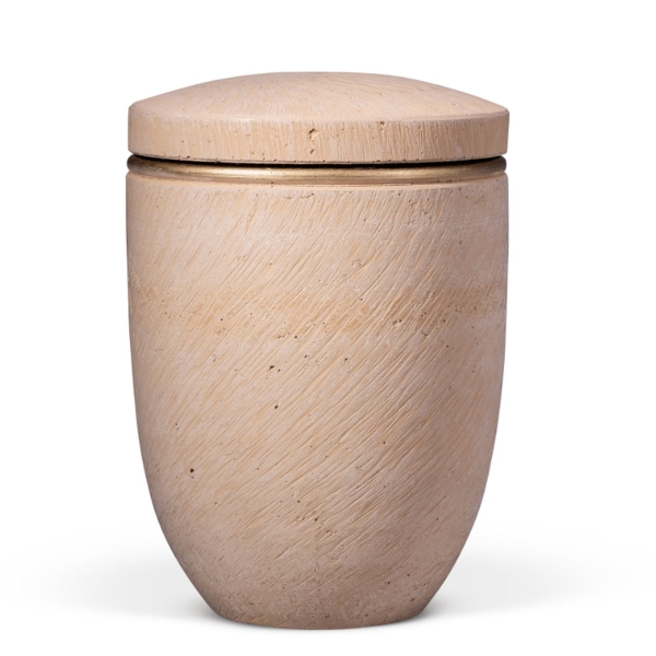 Dujura-Urne aus Kalzium, Mineralische Steinoptik, Terracotta, Akzentring goldfarbig
