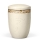 Dujura-Urne aus Kalzium, Steinoptik Hellbeige, Ornamentring Gold, flacher Deckel