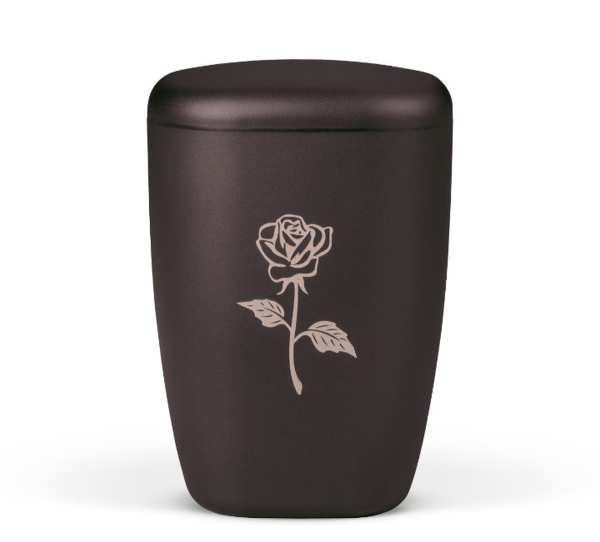 Naturstoffurne, Anthrazit Vel. Lasergravur "Rose"