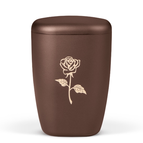 Naturstoffurne, Kastanienbraun Matt, Lasergravur "Rose"