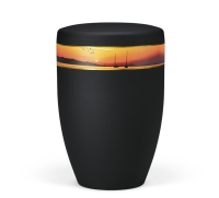 Naturstoffurne, Anthrazit Velours, Dekorband: Segelboote...