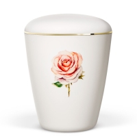 Naturstoffurne, Weiß-Matt, Rose, Goldband