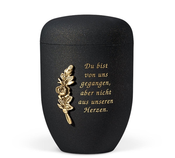 Naturstoffurne, Grau Anthrazit Velours, Antik Design, Mess. Rosenbund, Text Nr. 2