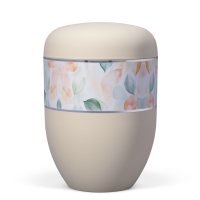 Naturstoffurne, Sandbeige, Florales Aquarellmuster,...
