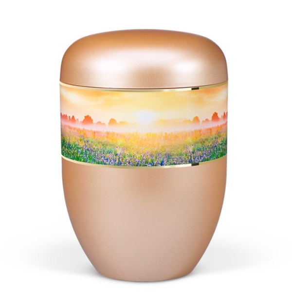 Naturstoffurne, Fishsilber- Apricot, Dekorband Breit Morgentau