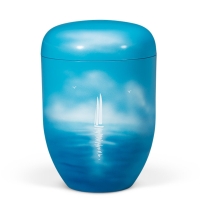 Naturstoffurne, Himmelblau, Airbrush "Segelschiff"