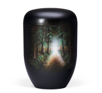 Naturstoffurne, Schwarz, Handbemalt Waldweg