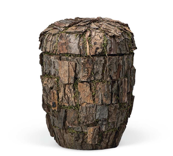 Naturstoffurne, Neembaumrinde "Baum Optik" in Handarbeit aufgebracht