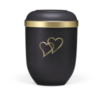 Naturstoffurne, Anthrazit Velours, Goldrand, Herzen in Gold