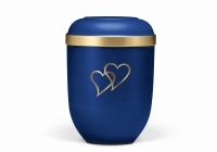 Naturstoffurne, Saphirblau Velours Goldrand, Herzen in gold