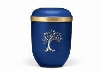 Naturstoffurne, Saphirblau Velours Goldrand, Baum...