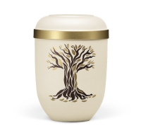 Naturstoffurne, Sandbeige, Goldrand, Motiv: Herbstlicher...