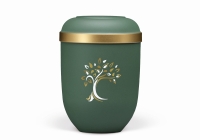Naturstoffurne, Olivegrün- Velours, Baum ART-Dekor...